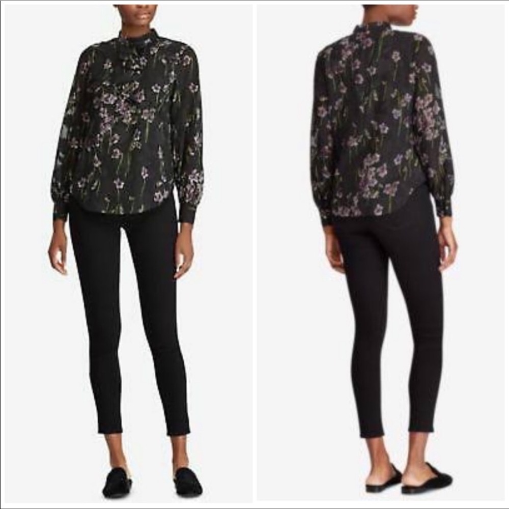 NWT Ralph Lauren Black Floral Hugh Neck Blouse